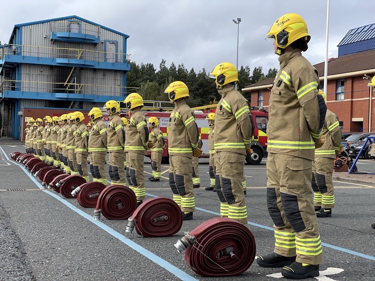 The new recruits in the yard at Barmston Mere Training Centre in Washington. (TWFRS)